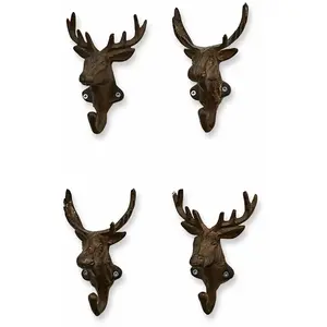 Loberon Lot de 4 patères Deer - Fonte - H/L/P env. 11/17.5/7 cm - Marron VieilliVendu parloberon