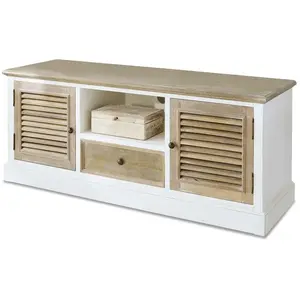 LOBERON Meuble bas Glencoe, marron vieilli/blanc vieilli (43.5 x 138 x 56.5cm)