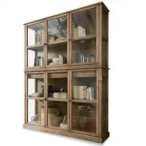 LOBERON Vitrine Blaise, marron vieilli (40 x 170 x 220cm) pas cher