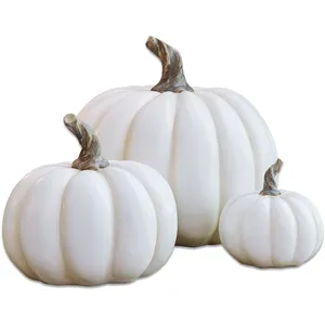 LOBERON Lot de 3 citrouilles Elrik, blanc (19cm) pas cher