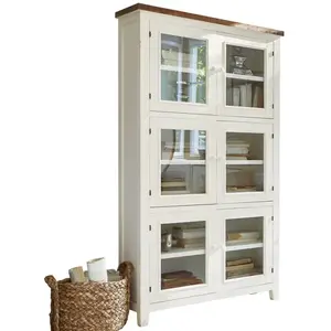 LOBERON Vitrine Yukon, blanc vieilli (31 x 93.5 x 175.5cm) pas cher