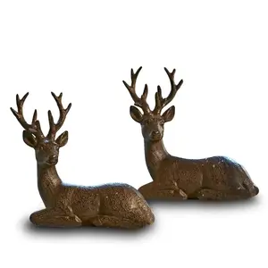 LOBERON Ensemble de 2 cerfs décoratifs Janville, marron vieilli (6 x 14 x 14cm) pas cher
