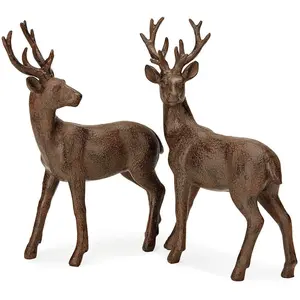 LOBERON Ensemble de 2 cerfs décoratifs Cagny, marron vieilli (6 x 17.5 x 21.5cm) pas cher