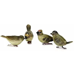 LOBERON Lot de 4 oiseaux décoratifs Pompaire, multicolore (3.5 x 9 x 5.5cm) pas cher
