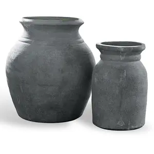 LOBERON Lot de 2 vases Molduc, gris vieilli (23cm)