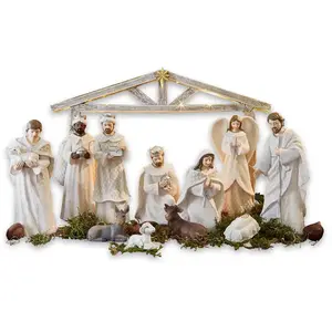 LOBERON Lot de 12 figurines de crèche Santo, crème (5 x 38 x 25cm)Vendu parloberon