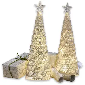 Comparateur de prix : Lot de 2 arbres décoratifs Glitter, argenté/transparent (29cm)