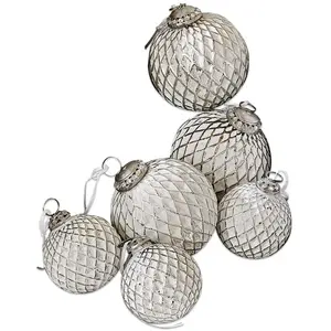 Loberon Lot de 6 décorations de Noël Maélys, blanc vieilli (10cm) pas cher