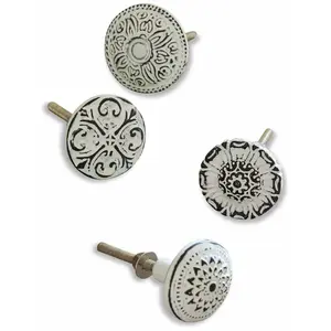 LOBERON Lot de 4 boutons de commode Mildred, blanc (7cm) pas cher
