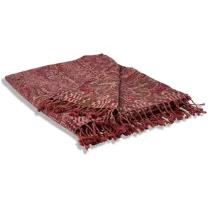 Loberon Plaid Nugère - Coton - Laine - H/L env. 190/145 cm - Rouge pas cher