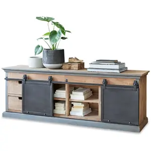 LOBERON Buffet Vulmont, marron/noir (40 x 175 x 60cm) pas cher
