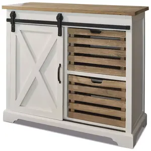 LOBERON Commode Bastid, blanc/marron (40 x 100 x 85cm)