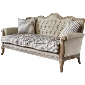 LOBERON Canapé Malabon, lin/marron/bleu (81 x 200 x 104cm)Vendu parloberon