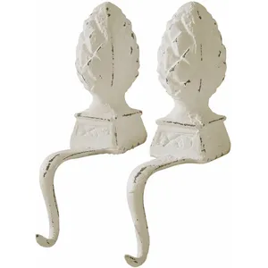 Comparateur de prix : LOBERON Lot de 2 crochets pomme de pin Lucielle, blanc vieilli (15 x 5 x 22cm)