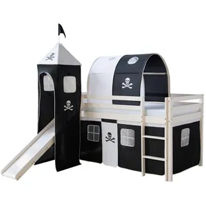 Comparateur de prix : HomeStyle4U Lit mezzanine avec Tunnel Tour Toboggan Rideau Pirate Noir 90x200