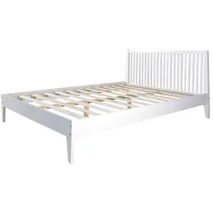 HOMESTYLE4U Lit double en bois 140x200 blanc