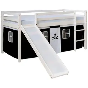 Homestyle4U Lit mi-hauteur avec rideaux - noir pirate avec sommier pas cher