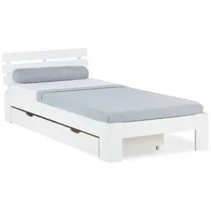 HOMESTYLE4U Lit simple 90x200 cm avec tiroir de rangement et sommier inclus 2291 pas cher