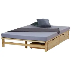 Homestyle4u Lit en palette 140x200 cm avec 2 tiroirs sommier à Lattes pas cher