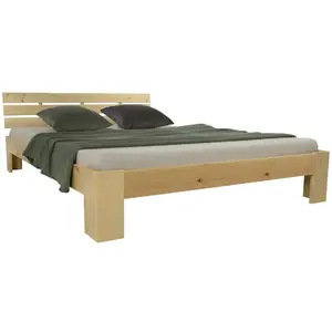 Homestyle4U Lit double 140x200 marron matelas et sommier à lattes pas cher