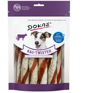 Comparateur de prix : Bâtonnets torsadés Dokas pour chien - 4 x peau de boeuf, coeur de cana...