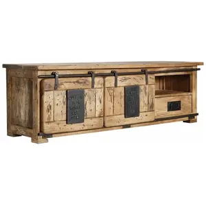 MASSIVMOEBEL24.DE Meuble tv 160x45 Manguier laqué Bois naturel railway 101 - natur