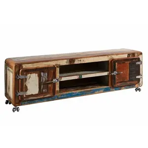 Massivmoebel24 Meuble TV avec roulettes - Bois massif recyclé laqué (Multicolore) - Inspiration Ethnique - FREEZY #32