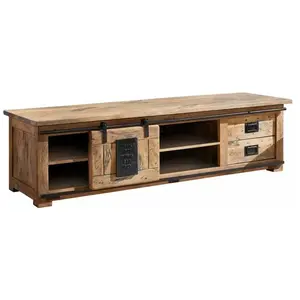 MASSIVMOEBEL24.DE Meuble tv 180x55 Manguier laqué Bois naturel railway 145 - natur pas cher