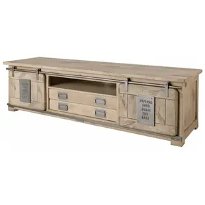 Massivmoebel24 Meuble TV 180x55 Manguier laqué blanchi RAILWAY N° 346 pas cher