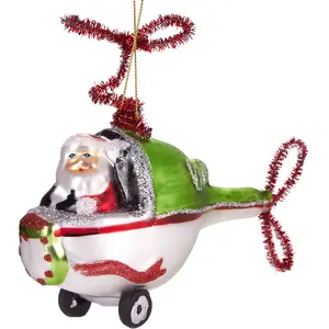 BRUBAKER Père Noël en Hélicoptère - Boule de Noël en verre peinte à la main - Figures de décoration amusantes - 11 cmVendu paramazon