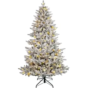 SALCAR Sapin de Noël Artificiel Enneigé avec Éclairage LED Blanc Chaud... pas cher