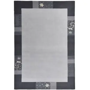 THEKO Tapis gabbeh floral en laine naturelle argent 70x140 cm pas cher