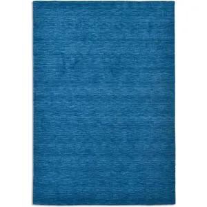 THEKO Tapis salon - tissé main - 100% laine naturelle - bleu 040x060 cm pas cher