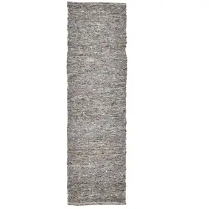 THEKO Tapis tissé à la main en laine naturelle gris 70x240 pas cher