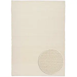 THEKO Tapis tissé à la main en laine naturelle beige 60x90 pas cher
