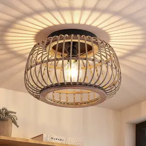 Lindby plafonnier Bominio, Ø 40 cm, rotin, bois, E27 pas cher