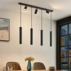 Lindby Suspension Sanad, 100 cm, 7 lampes, noir, GU10 pas cher
