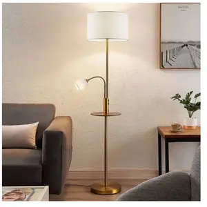 Lindby lampadaire Aovan, bronze, tablette, prise USB