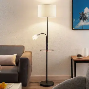Comparateur de prix : Lindby lampadaire Aovan, noir, tablette, prise USB
