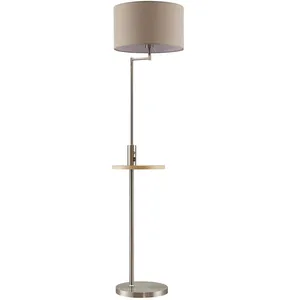 Lindby lampadaire Zinia, couleur nickel, tablette, prise USB pas cher