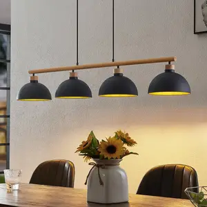 Suspension Lindby Tirzana, à 4 lampes, noir, métal, bois pas cher