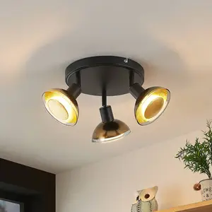 Lindby spot pour plafond Erin, noir/or, Ø 22 cm, verre