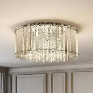 Lucande plafonnier Limana, Ø 50 cm, chrome, cristal pas cher