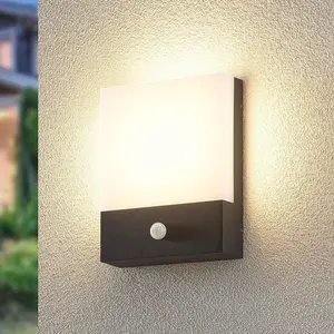 Lindby, applique murale LED Vanira, anthracite, aluminium, détecteur, IP54