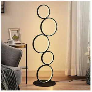 Comparateur de prix : Lindby, lampe sur pied LED Jacek, noir, métal, 110 cm, anneaux