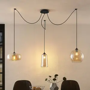 Lucande Zyli suspension, à 3 lampes, ambrée pas cher