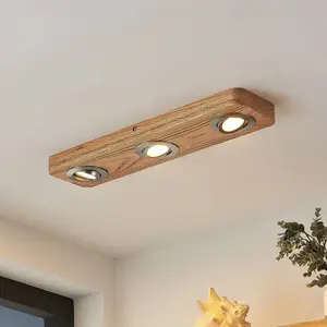 Lindby - led Plafonnier 'Mikari' en bois pour salon & salle à manger