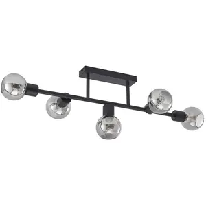 Lindby plafonnier Biscala, 5 lampes, noir/fumée, E14 pas cher