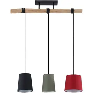 Suspension Lindby Amilia, tissu, à 3 lampes, rouge/vert/noir pas cher