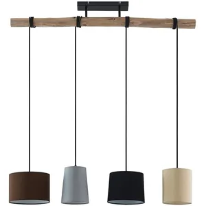 Suspension Lindby Amilia, tissu, à 4 lampes, gris/beige, E27 pas cher